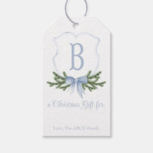 Blue Bow Christmas Crest Gift Label - B