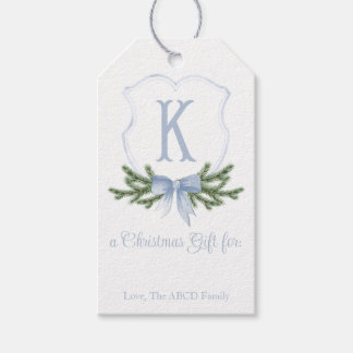 Blue Bow Christmas Crest Gift Label - K Cadeaulabel