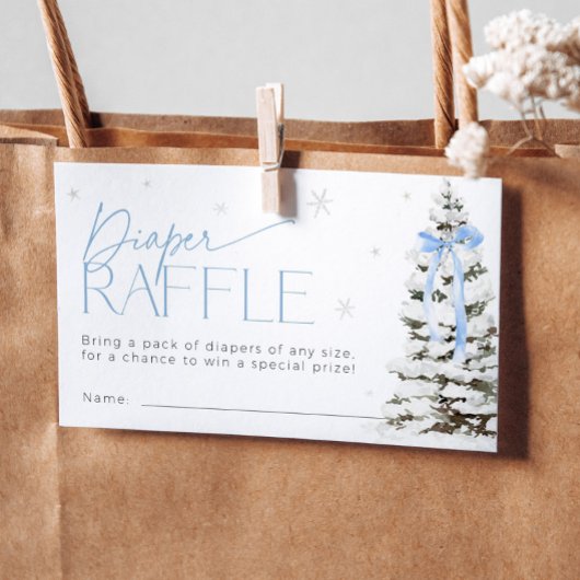 Blue Bow Christmas Diaper Raffle Ticket Baby Party Informatiekaartje