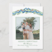 Blue Bow Christmas Garland Nutcracker 2 Photos Feestdagenkaart (Voorkant)