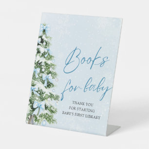 Blue Bow Christmas Tree Baby shower Boeken voor Ba Reclamebord Met Voetstuk