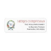 Blue Bow Coastal Christmas Nautical Monogram Label (Voorkant)