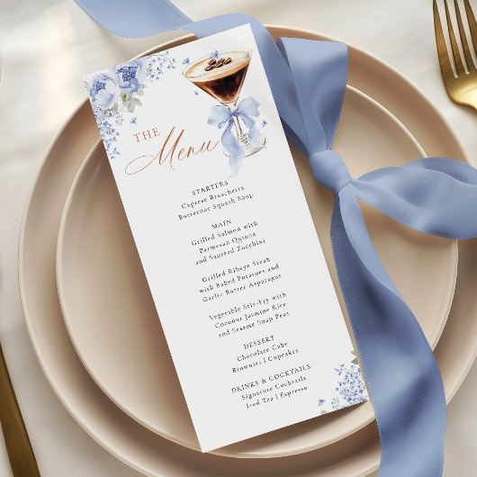 Blue Bow Coffee Bridal Shower Menu Card