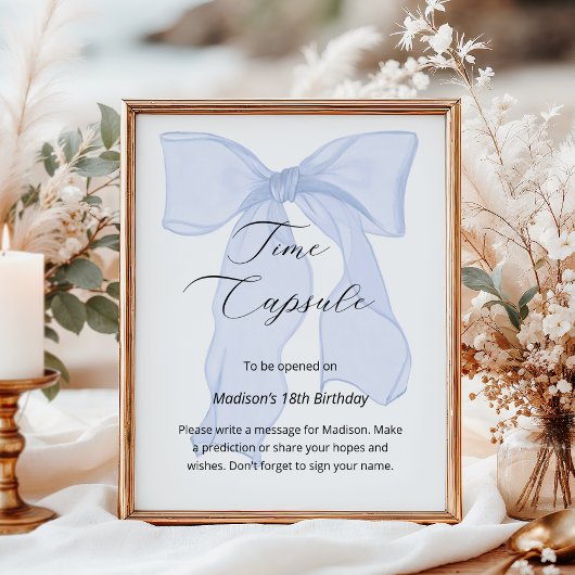 Blue Bow Coquette 1st Birthday Time Capsule Poster