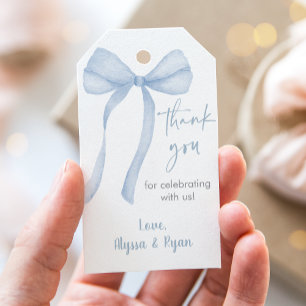 Blue Bow Coquette Baby shower Bedankt Cadeaulabel