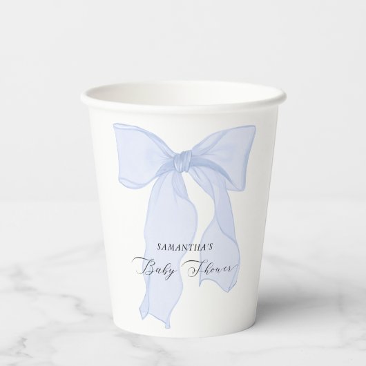 Blue Bow Coquette Baby shower Papieren Bekers (Achterkant)