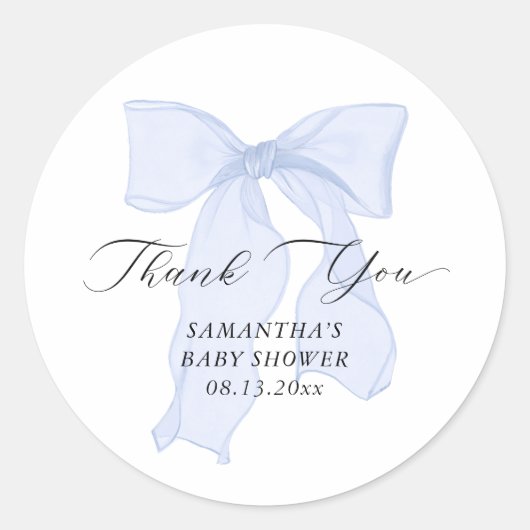 Blue Bow Coquette Baby shower Ronde Sticker (Voorkant)