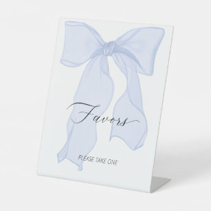 Blue Bow Coquette Verjaardagsfeestje Favorieten Reclamebord Met Voetstuk