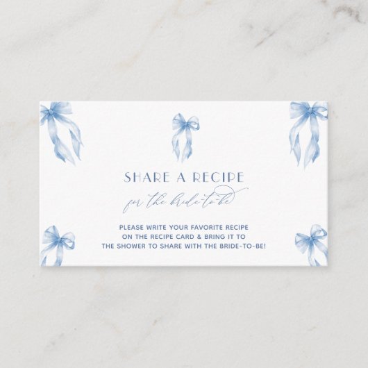 Blue Bow Coquette Vrijgezellenfeest Deel een recep Informatiekaartje (Voorkant)