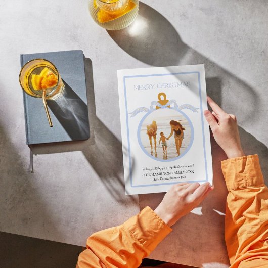 Blue Bow Coquette Wedgwood Carte photo de Noël