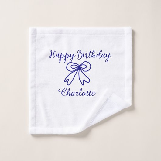 Blue bow CUTIE AJOUTER NOM BABY heureux anniversai (Gant de toilette)