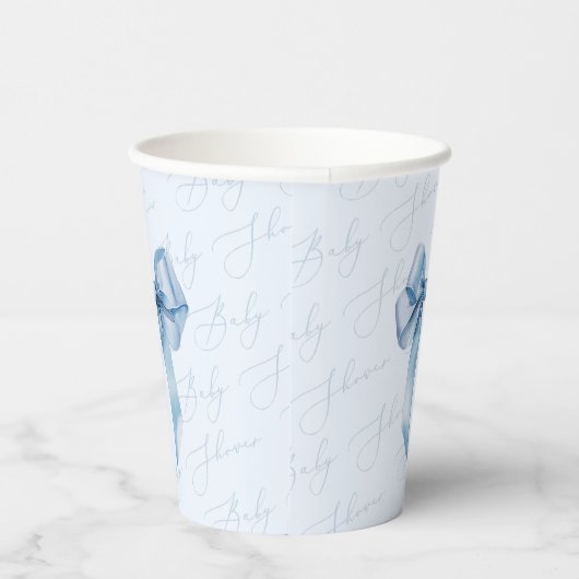 Blue Bow Elegante kalligrafie Boy Baby shower Papieren Bekers (Rechts)
