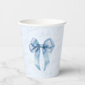 Blue Bow Elegante kalligrafie Boy Baby shower Papieren Bekers (Voorkant)