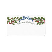 Blue Bow en Holly Garland Kerstbezorging Etiket (Voorkant)