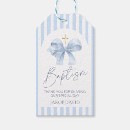 Blue Bow en Stripe Doop Favoriet Gift Label Cadeaulabel