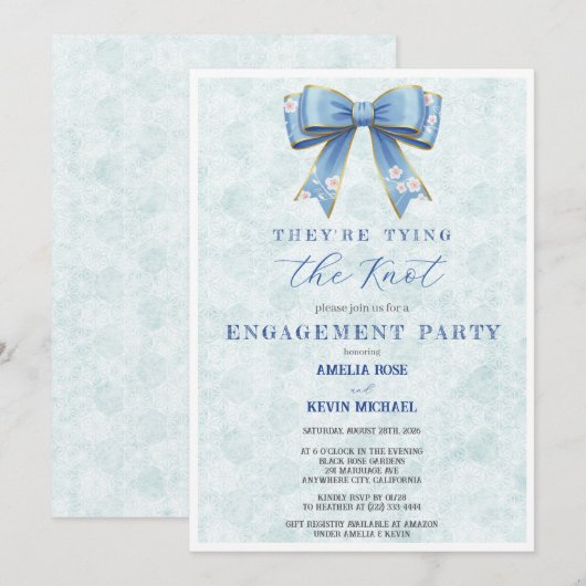 Blue Bow Engagement Invitation – Japanese Style (Devant / Derrière)