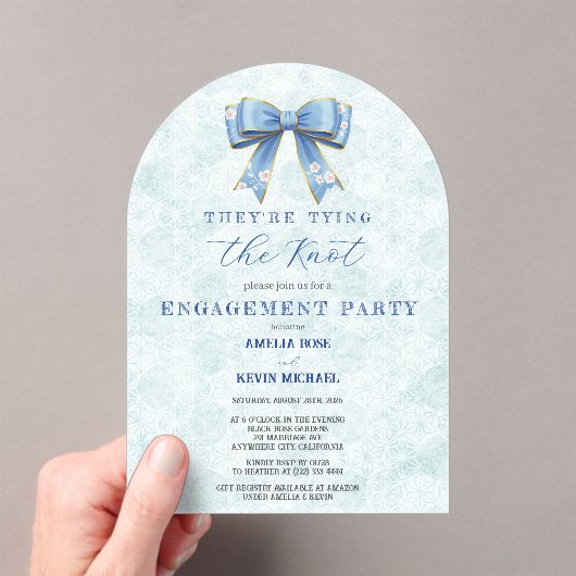 Blue Bow Engagement Invitation – Japanese Style (In situ (ordinateur de poche))