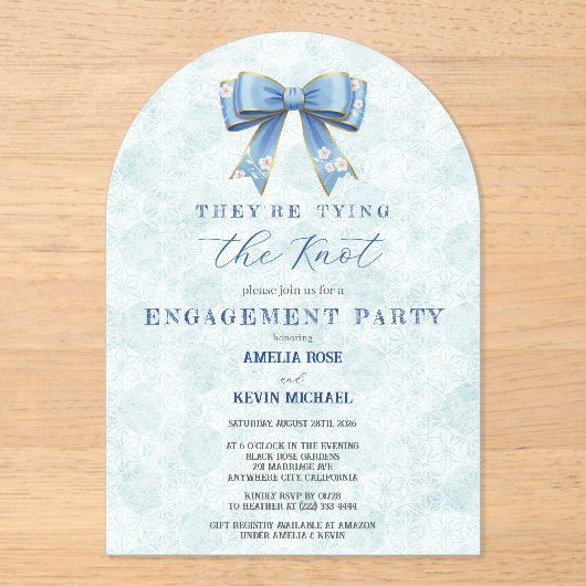 Blue Bow Engagement Invitation – Japanese Style (Recto)