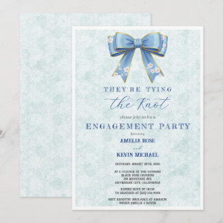 Blue Bow Engagement Invitation – Japanese Style Kaart