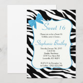 Blue Bow et Zebra Sweet 16 Invitation d'anniversai (Devant / Derrière)