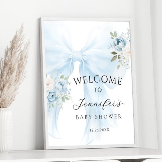 Blue Bow Floral Baby in Bloom Boy Shower Welkom Poster