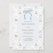 Blue Bow Floral Baby Shower  Kaart (Voorkant)