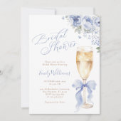 Blue Bow Floral Champagne Bridal Shower Invitation (Devant)