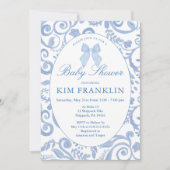 Blue Bow Floral Coquette Gingham Boy Baby shower Kaart (Voorkant)