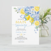 Blue Bow Floral Lemon Bridal Shower Invitation (Debout devant)