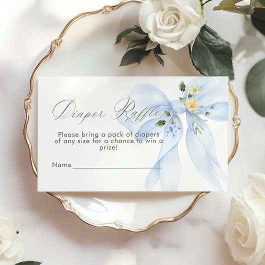 Blue Bow Floral Luier verloting ticket Informatiekaartje