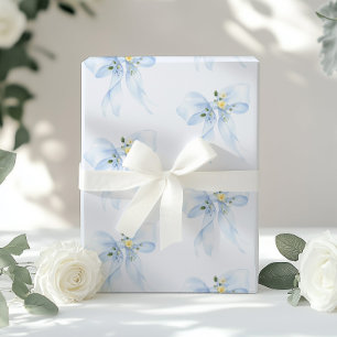 Blue Bow Floral Wildflower Baby shower Cadeaupapier