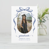 Blue Bow Graduation Open House Party Invitation (Debout devant)