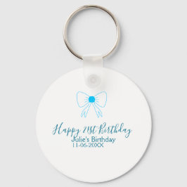 Blue bow happy 21st birthday name date girlstylish sleutelhanger