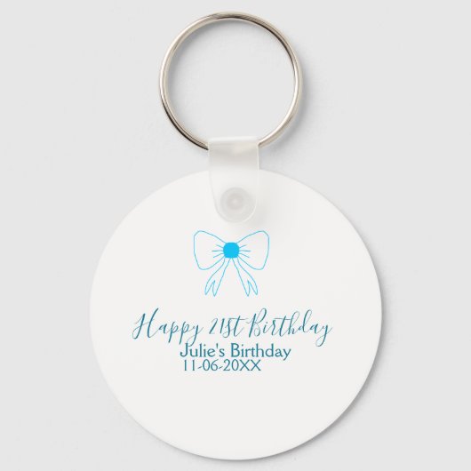 Blue bow happy 21st birthday name date girlstylish sleutelhanger (Voorkant)