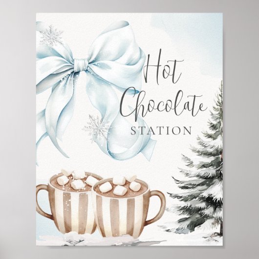 Blue Bow Hot Chocolate Sign Baby Shower Poster (Voorkant)