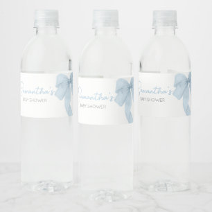 Blue Bow is een Baby shower Waterfles Etiket