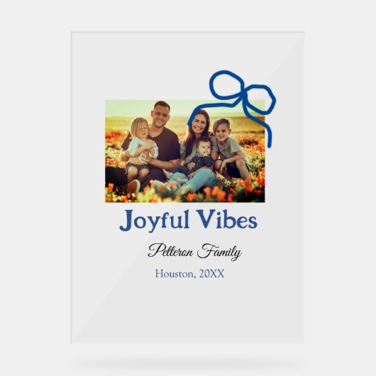 Blue bow joyful Vibes ajouter nom de famille photo (Recto)