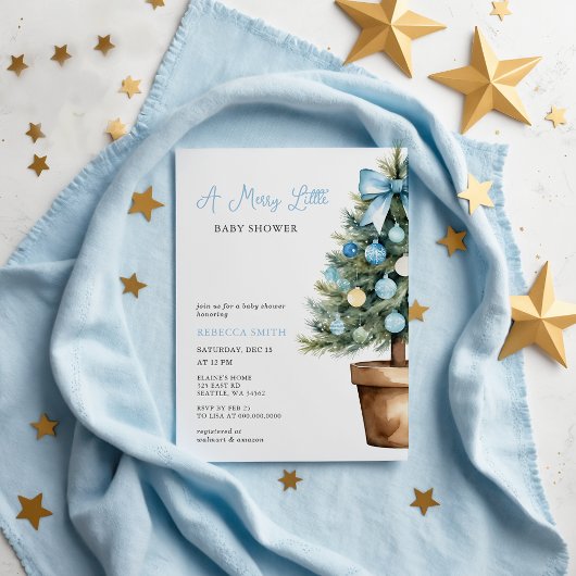 Blue Bow kerstboom vrolijk klein Baby shower Kaart