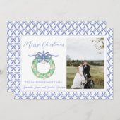 Blue Bow Kustkerst Grandmillenial Foto Feestdagenkaart (Voorkant / Achterkant)