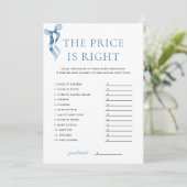 Blue Bow Le prix est droit Baby shower Carte de je (Debout devant)