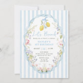 Blue bow lemon birthday Invitation (Devant)