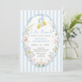 Blue bow lemon birthday Invitation (Debout devant)