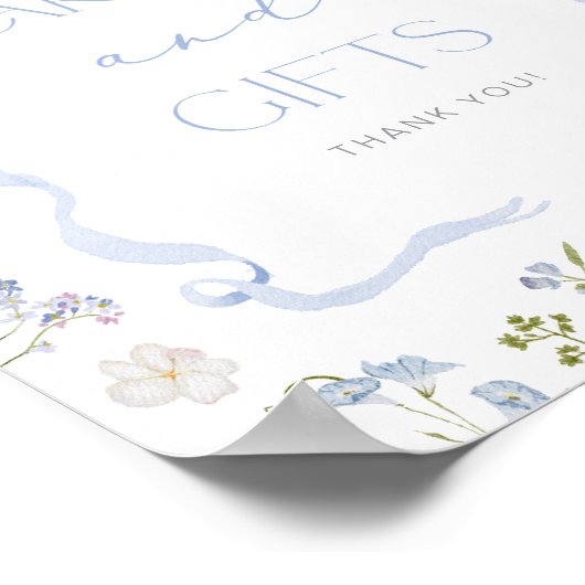 Blue Bow lint Wildflower Kaarten en geschenken Poster (Hoek)