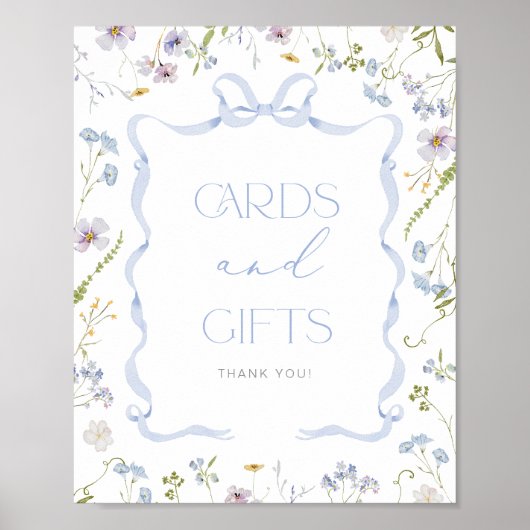 Blue Bow lint Wildflower Kaarten en geschenken Poster (Voorkant)