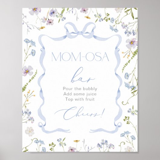 Blue Bow lint Wildflower Momosa bar waterverf Poster (Voorkant)