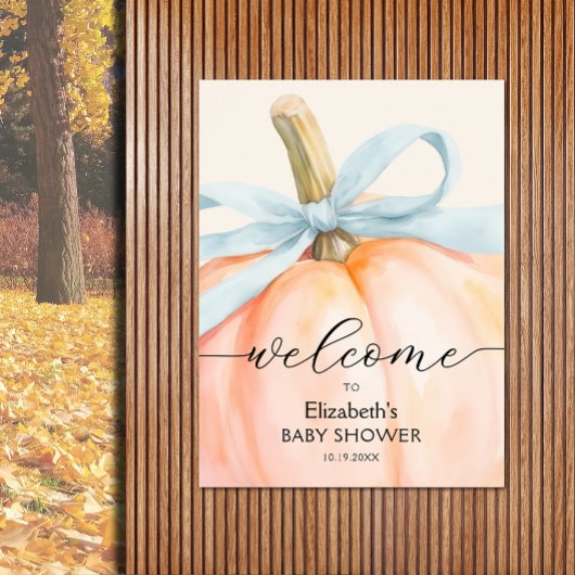Blue Bow Little Pumpkin Baby shower Welkom Poster