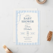 Blue Bow Minimalist Baby Shower Invitation (Devant/Arrière en situation)