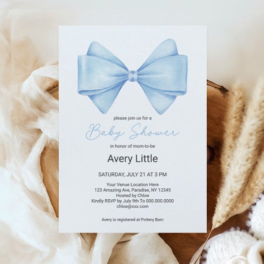 Blue Bow Modern Boy Baby shower Kaart