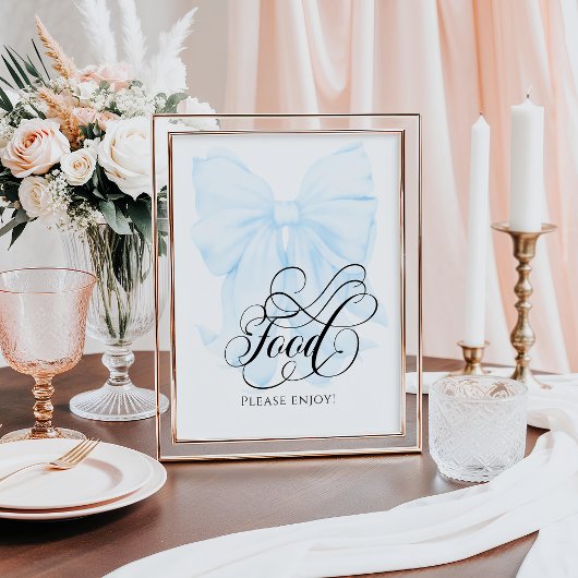 Blue Bow Modern Elegant Baby shower Eten Poster