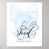 Blue Bow Modern Elegant Baby shower Eten Poster (Voorkant)